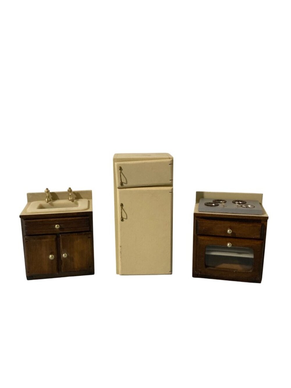 Vintage Miniature Dollhouse Furniture Set Kitchen Sink Stove & Fridge Lot of 3